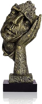 Lependor Abstract and Creative Desk Decorations The Thinker Statue, Hand & Face Statues and Sculptures for Home Living Room Decor - No Hear Gold