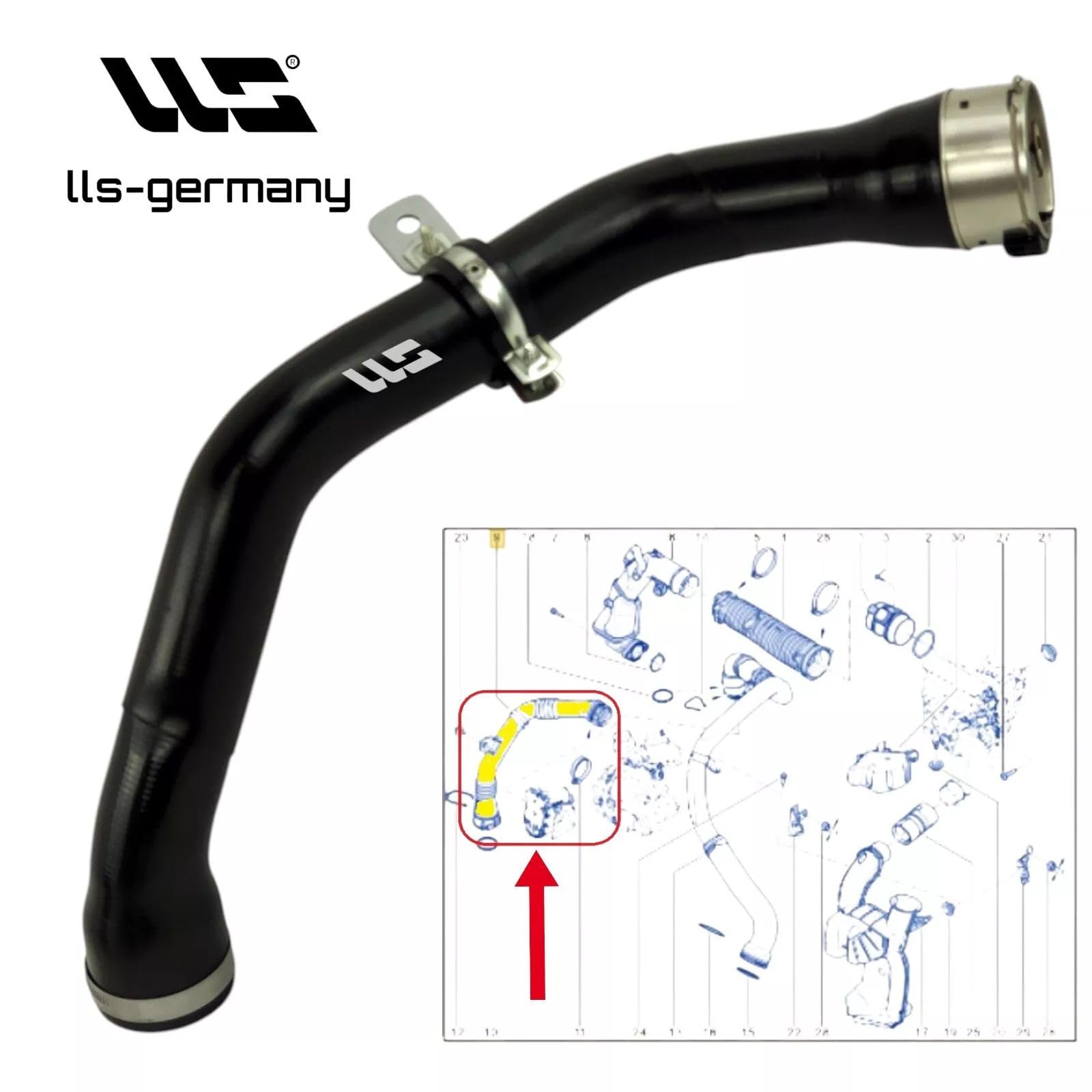 LLS-GERMANY Tuyau d'air de turbocompresseur compatible avec Grand Scénic III (JZ0/1) 2.0 dCi (2009/02-2016/09, 1995 cm³, 110-118 KW, 150-160 CV), OEM: 8200796570, raccordement HENN d'origine