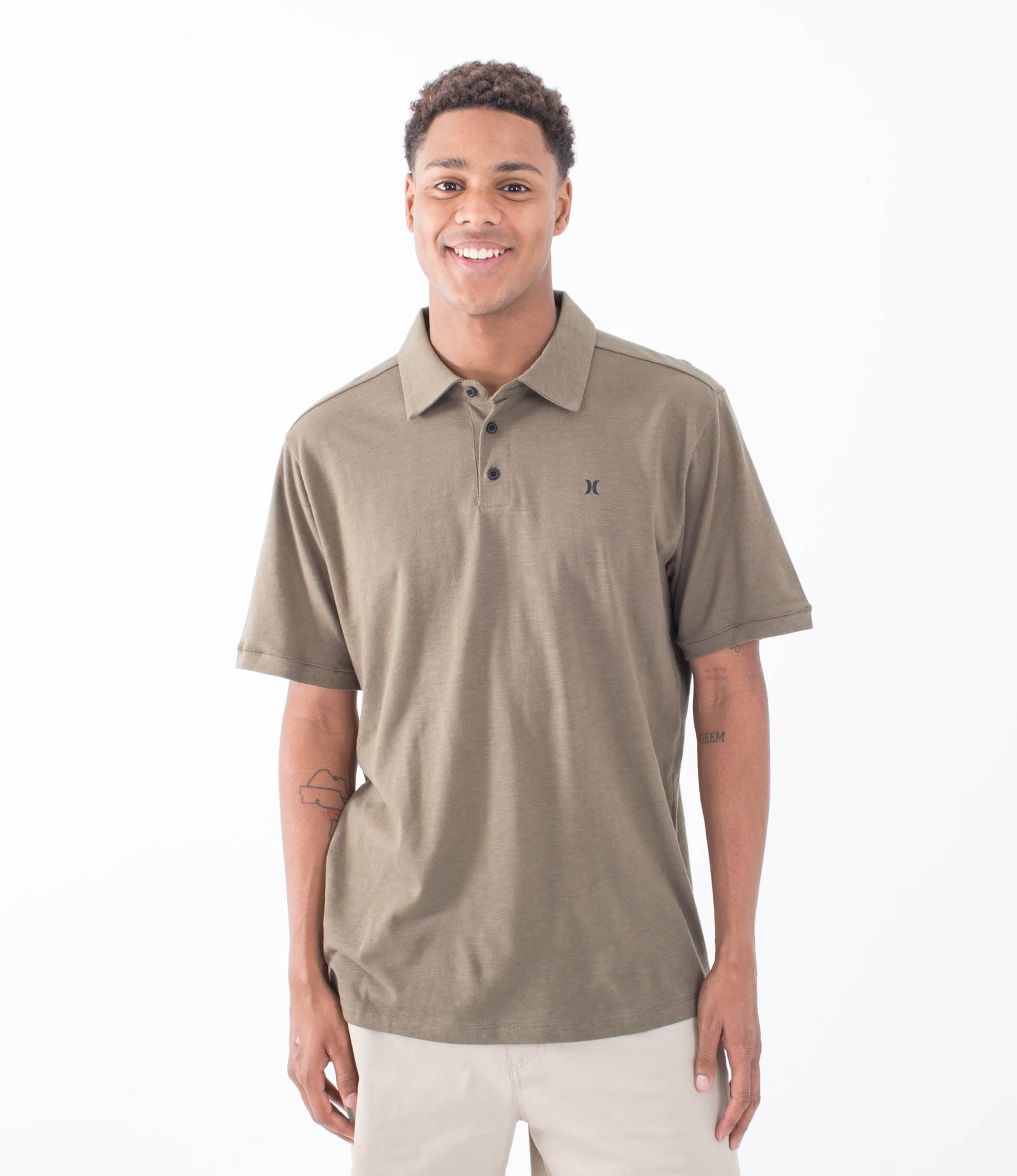 Hurley Mens Icon Slub Polo Shirt, Olive, M EU