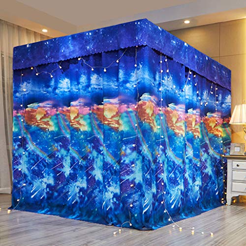 Yutaidec Meteor Shower Pattern 2-In-1 4 Corners Post Mosquito Net With Princess Bed Canopy For Bed Canopy Netting Bedroom Decoration For Girls Adults & Boys Teens (Blue, Queen) #TOP4