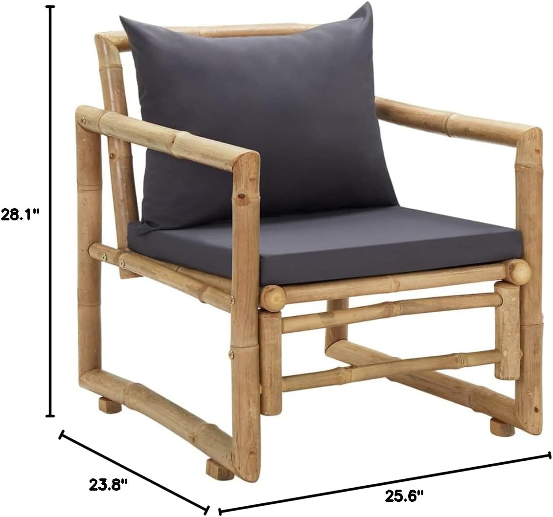 Patio Chairs with Cushions 2 pcs Bamboo,Lounge Armchair,Comfortable Farmhouse Chairs,Outdoor Furniture,Assembly Required,Used in Bistro, Patio, Sunroom,Tearoom