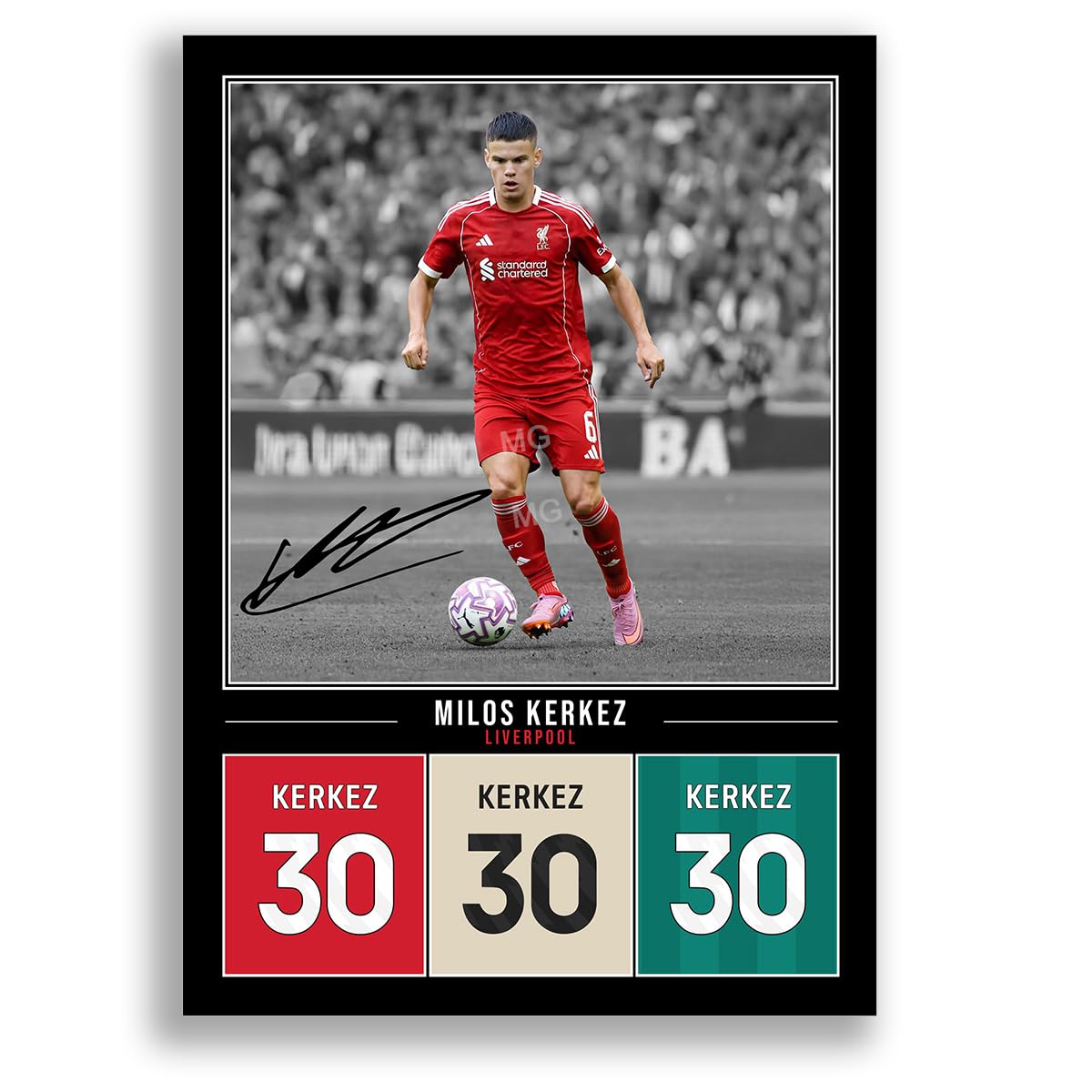Mounted Gifts Trading A4 Poster Only Black Milos Kerkez Liverpool Signed Photo Poster Print Picture Display Framed Autograph Memorabilia For Football Fans Gift Hungary (A4 Poster Only Black)