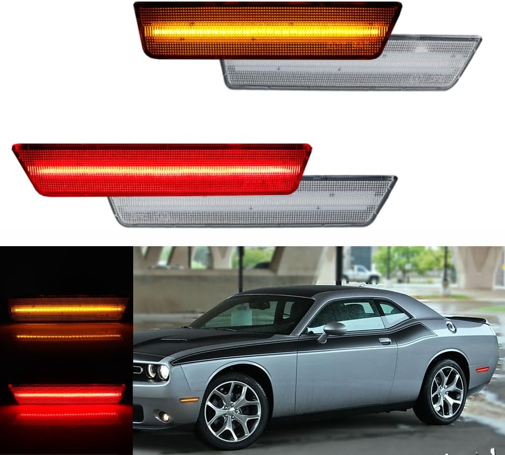 For 2008 2009 2010 2011 2012 2013 2014 Challenger R/T Classic Rallye Redline SRT8 SRT SXT R/T SE Front Rear Bumper Side Marker Lights Full Amber & Red Led Lights Clear Lens 4 pcs