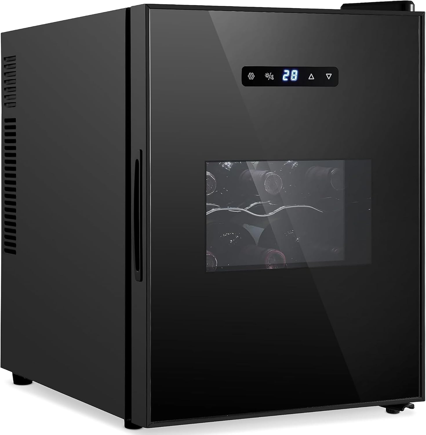 Nutrichef 12 Bottle Slim Wine Fridge | Great for Both Red & White Wines | Adjustable Temperature 41°F to 64°F | Ultra Quiet | Mini Wine Cooler For Home & Office | Free Standing 18x13x20 IN | Black