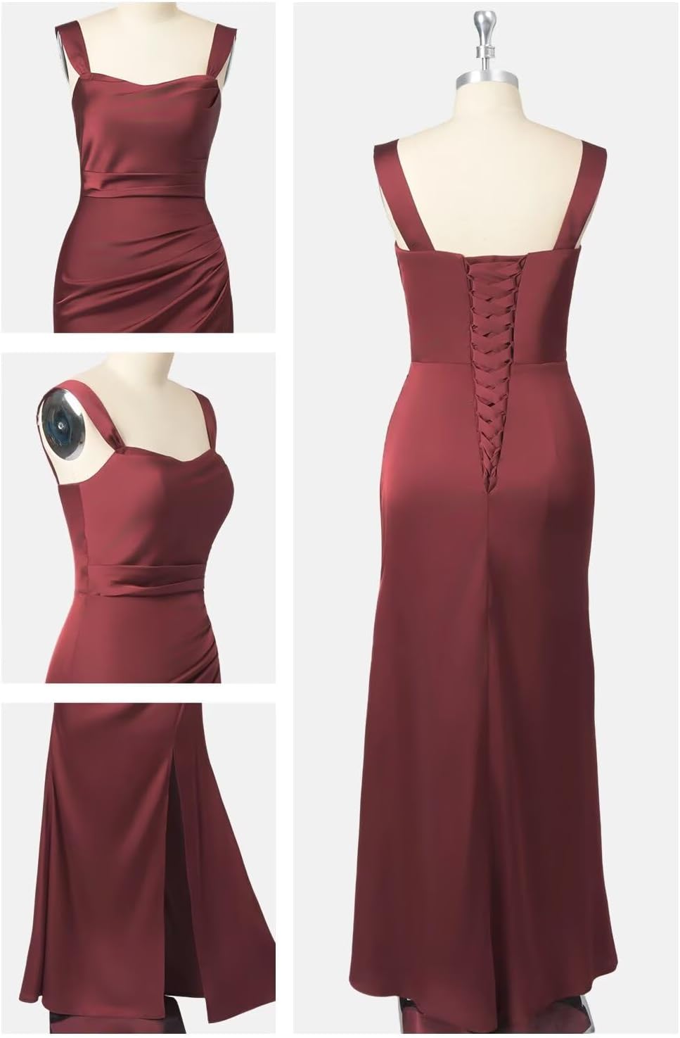 Eightale Satin Bridesmaid Dresses for Women Long Mermaid Square Neck Ruched Formal Evening Gown - Image 4