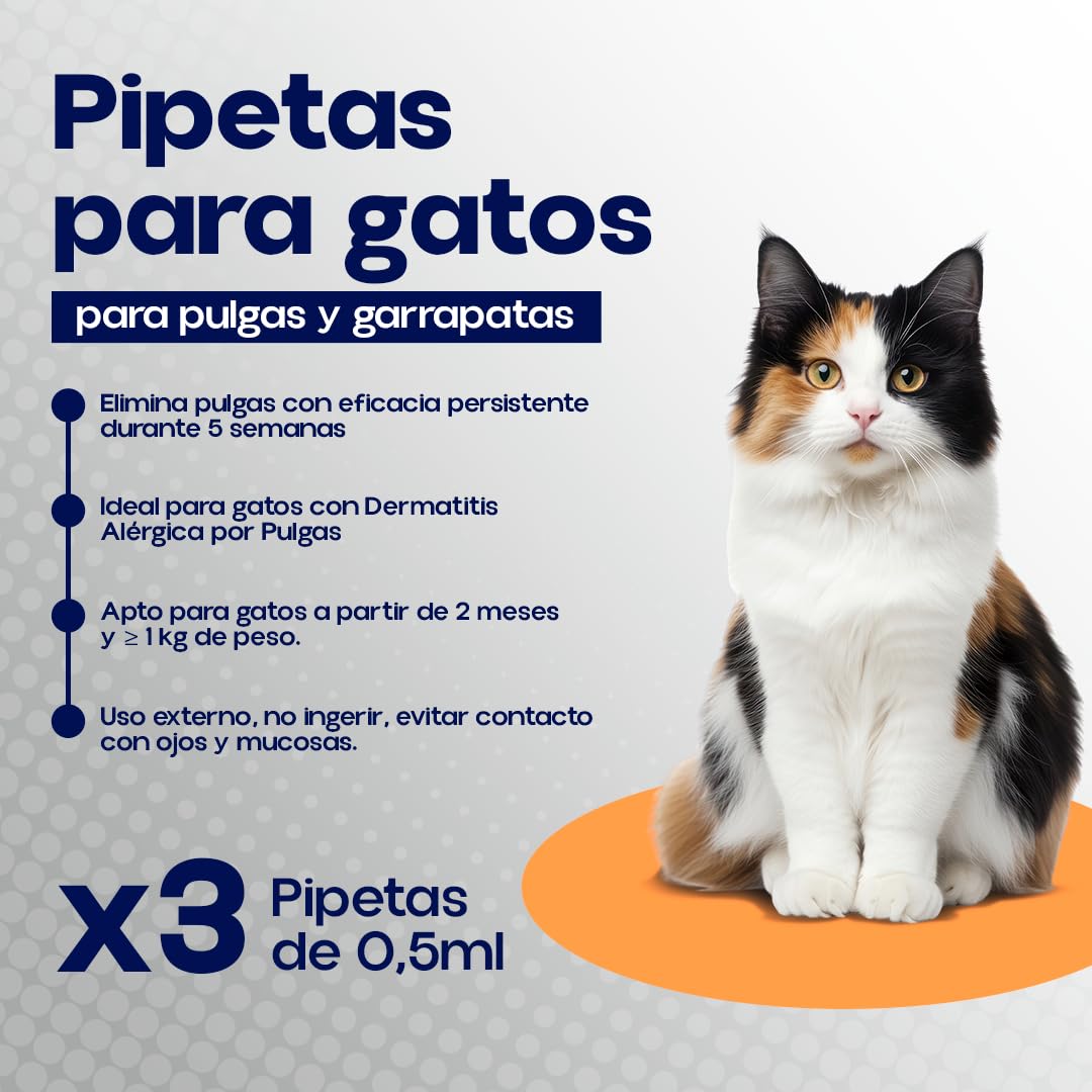 Pipetas Gatos LIFRONIL x3 Pipetas contra Pulgas y Garrapatas | Apto para Todo Tipo de Gatos a Partir de 2 Meses y más de 1 kg de Peso | Protección hasta 5 Semanas | Nexum Market (Pack de 1 Unidad)