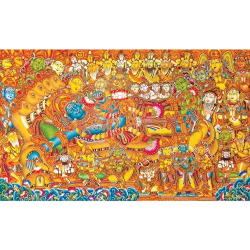 Image of Vishnu's Abode(वैकुण्ठ), 1000 Pieces Premium Wooden Jigsaw Puzzle for Adults and Kids 12+ Years | Kerala Mural Original Indian Artwork Puzzle with Unique Cuts for Gifting | Festival Gift
