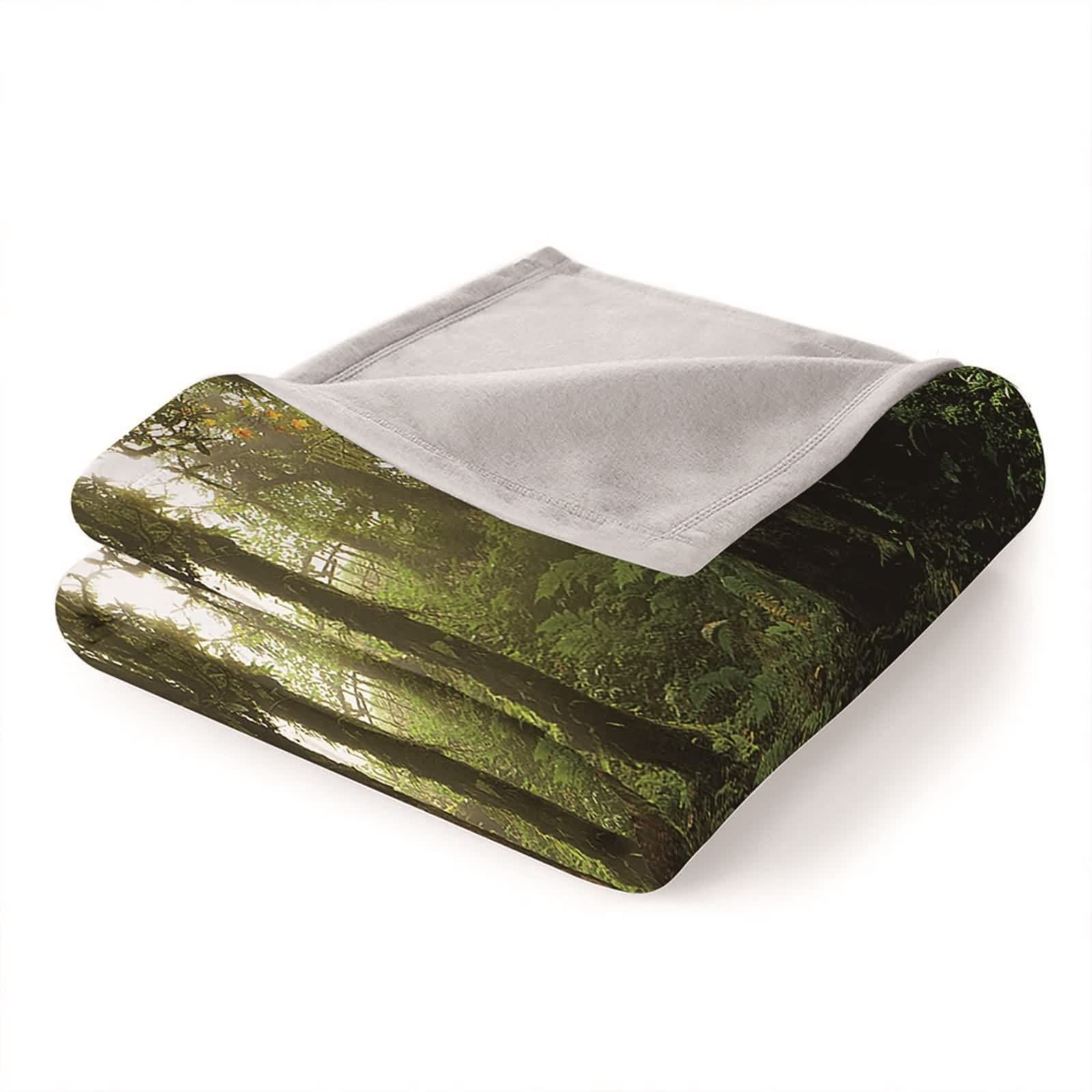 Coperta Termica Flanella,Coperta Pile Invernale Foresta con Ruscello Verde Coperta Invernale 180x220cm