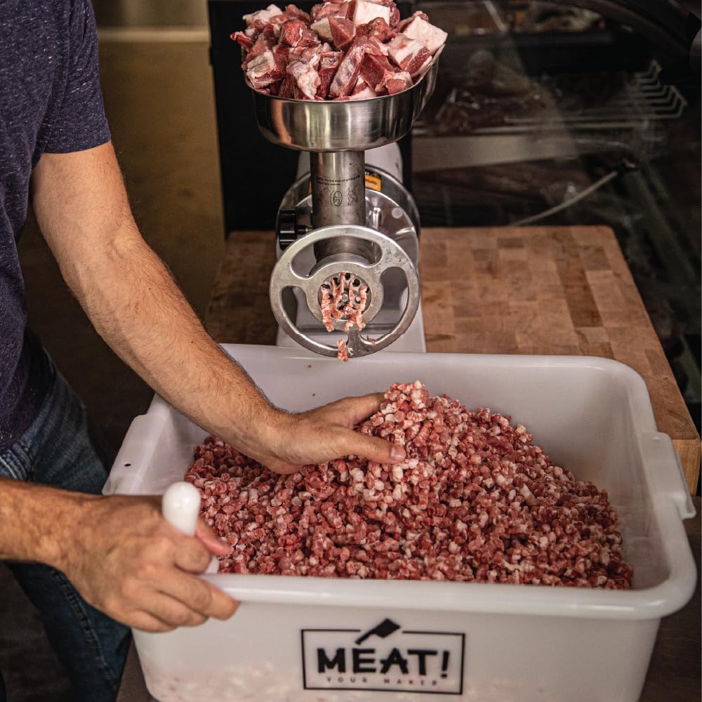 MEAT! .5 HP Pro-Grade Meat Grinder #8 with 3 Stuffing Tubes, 2 Stainless Steel Grinding Plates, and a Stainless Steel Stuffing Plate for Making Ground Meat
