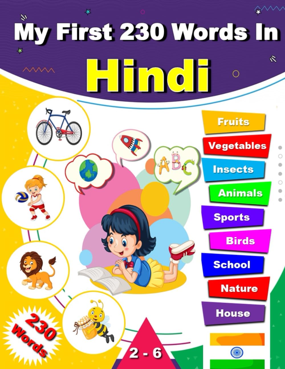 My First 230 Words In Hindi: Learn Hindi, Bilingual Picture Dictionary English-Hindi for kids and Beginners