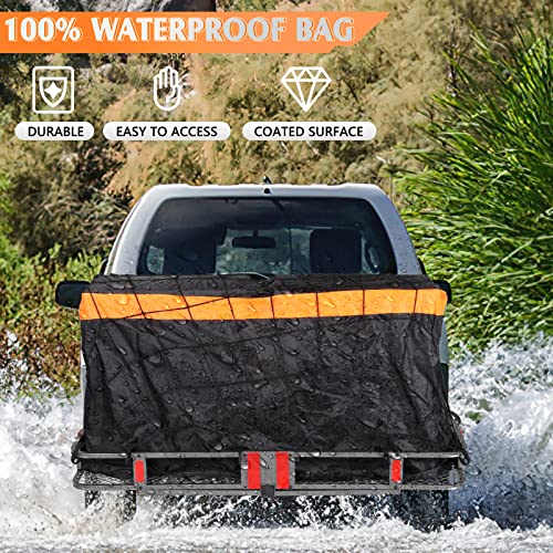 Huuhrin 60"X21"X6" Hitch Cargo Carrier - 550Lbs Capacity Hitch Rack Cargo Trailer With Waterproof Bag Cover, Net And 2 Reinforced Straps - Folding Car Hitch Mount Cargo Carrier (Gray) #TOP1