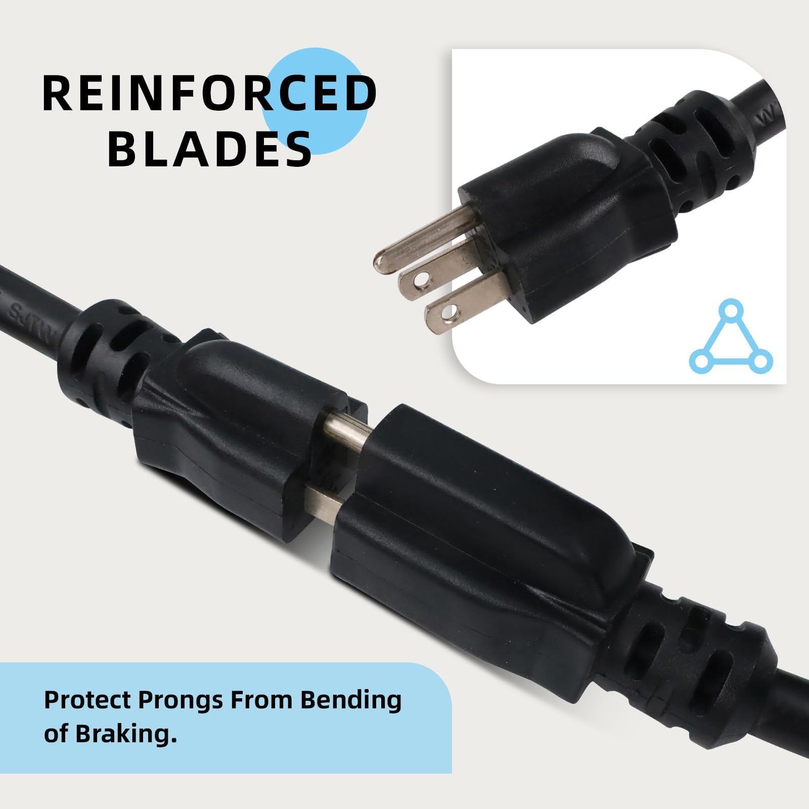 EP 3 Ft Outdoor Extension Cord - 12/3 SJTW Heavy Duty Black Extension Cable with 3 Prong Grounded Plug - Power Cord for Lawn, Garden, Appliances