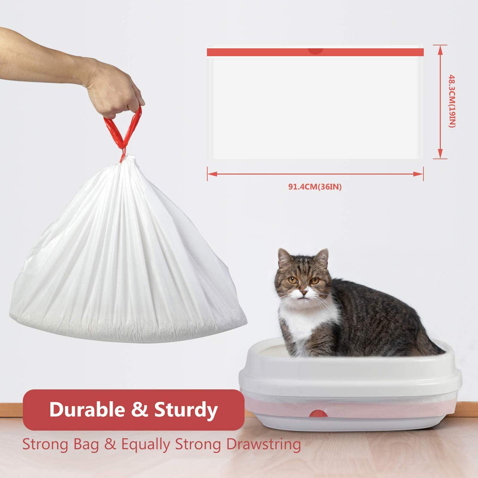 30 Sacchetti Per Lettiera Per Gatti Con Laccetti – 79x45 Cm, Resistenti Agli Strappi E Impermeabili – Per Lettiere Autopulenti E Tradizionali