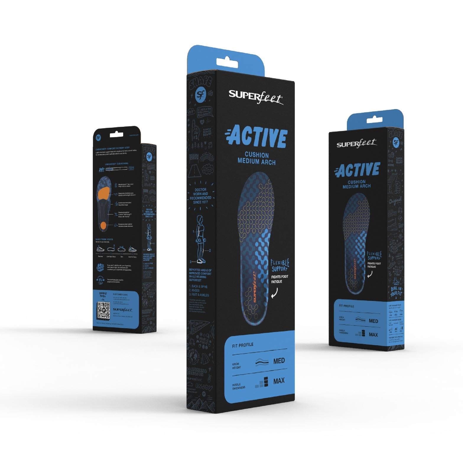 Superfeet Aktive Kissen mittlere Fußgewölbe Einlegesohlen, EU 42-44 | Trim-To-Fit Einlagen für Lauf- & Wanderschuhe, mittleres Fußgewölbe, Adaptive Comfort Technology, langlebig
