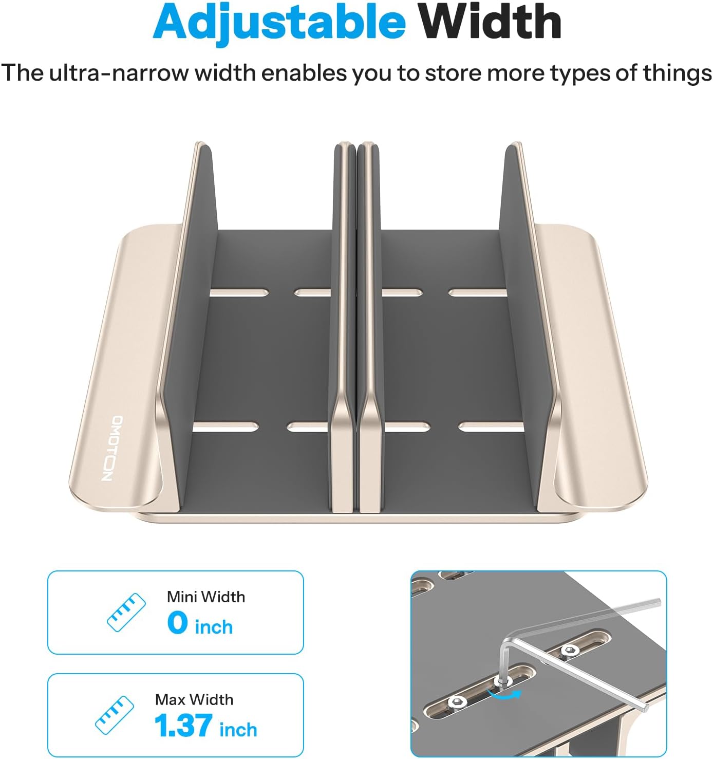 OMOTON Vertical Laptop Stand [Updated 3-Solts Version], Desktop Aluminum Mac Book Stand with Adjustable Dock Size, Fits All Mac Book, Chrome Book and Gaming Laptops (Up to 17.3 inch), Starlight