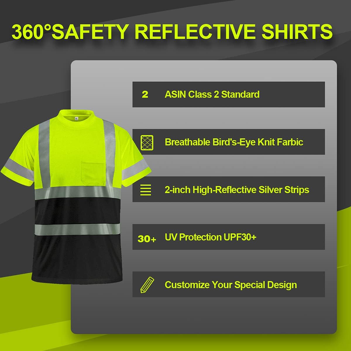 BeautyWill Custom Logo High Visibility Safety Shirts ANSI Class 3 Standard Personalized Reflective Shirts