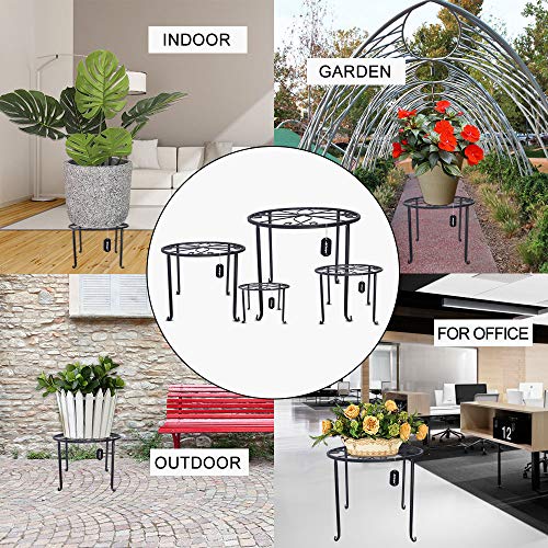AISHN Metal Plant Stand 4 in 1 Potted Irons Planter Supports Floor Flower Pot Round Rack Display with Scroll Pattern Perfect for Home, Garden, Patio