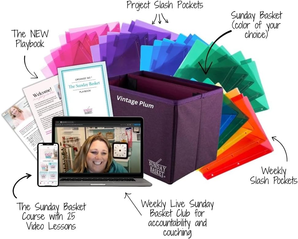 Organize 365 Paper Organizer Solution | Home Office Organization & Document Holder | File Box for Paper Storage | The Classic Sunday Basket® System (Vintage Plum)