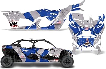 UTV Graphics Full kit Sticker Decal Compatible with Can-Am Maverick X3 DS RS 4-Door 2016-2020 - P-40 Warhawk Blue Silver