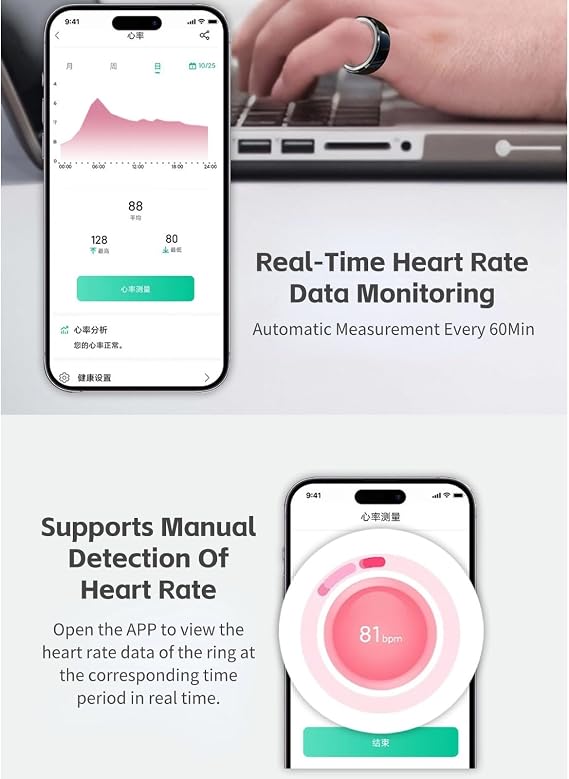 Smart Ring Health Tracker for Men & Women, IP68 Waterproof Fitness Sleep Heart Rate Blood Oxygen Tracker Ring, Bluetooth Fitness Tracker Ring Pedometer with APP for Daily Use