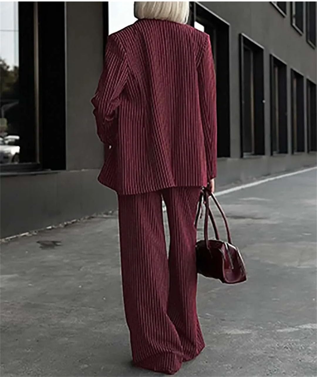 Womens Elegant Print 2 Piece Long Sleeve Single Breasted Shirts and Patchwork Straight Trousers Set