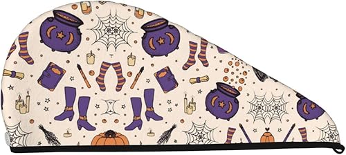 UNIOND Magic Witch - Toalla de secado de pelo con diseño bohemio, de secado rápido, absorbente, terciopelo coral, gorra de pelo seco con botón fijo