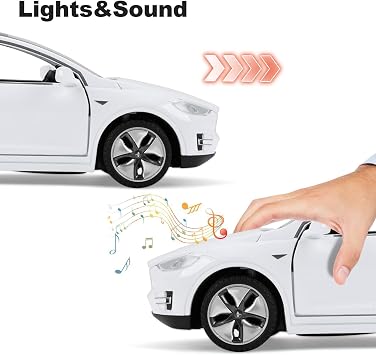 Tesla Model X 1:32 Model Car, Toy Car With Light & Music, Pull-Back Function, Alloy Die-Cast, Ideal for Children From 3 Years & Collectors (White)