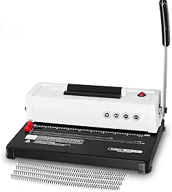 Máquina de encadernação em espiral, capacidade de perfuração de 12 folhas, inserção de bobina elétrica, máquina de encadernação de livros para papel tamanho A4/A5/carta, com 1 caixa de bobinas e