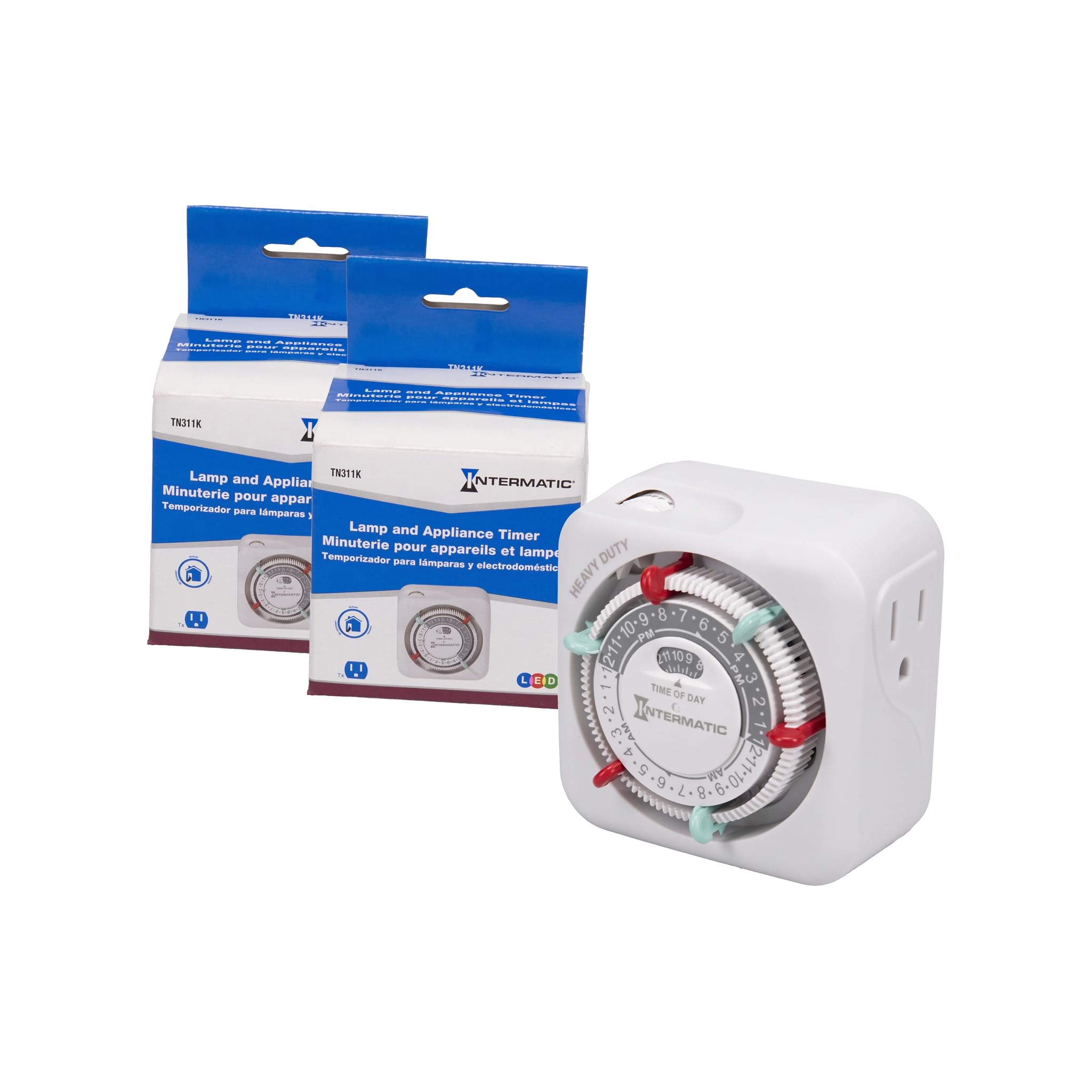TN311 Heavy-Duty 24-Hour Indoor Mechanical Plug-in Timer - Efficient Control for 2 Devices, Customizable Scheduling - Timer for Lighting, Fans &amp; Small Appliances (Pack of 2)