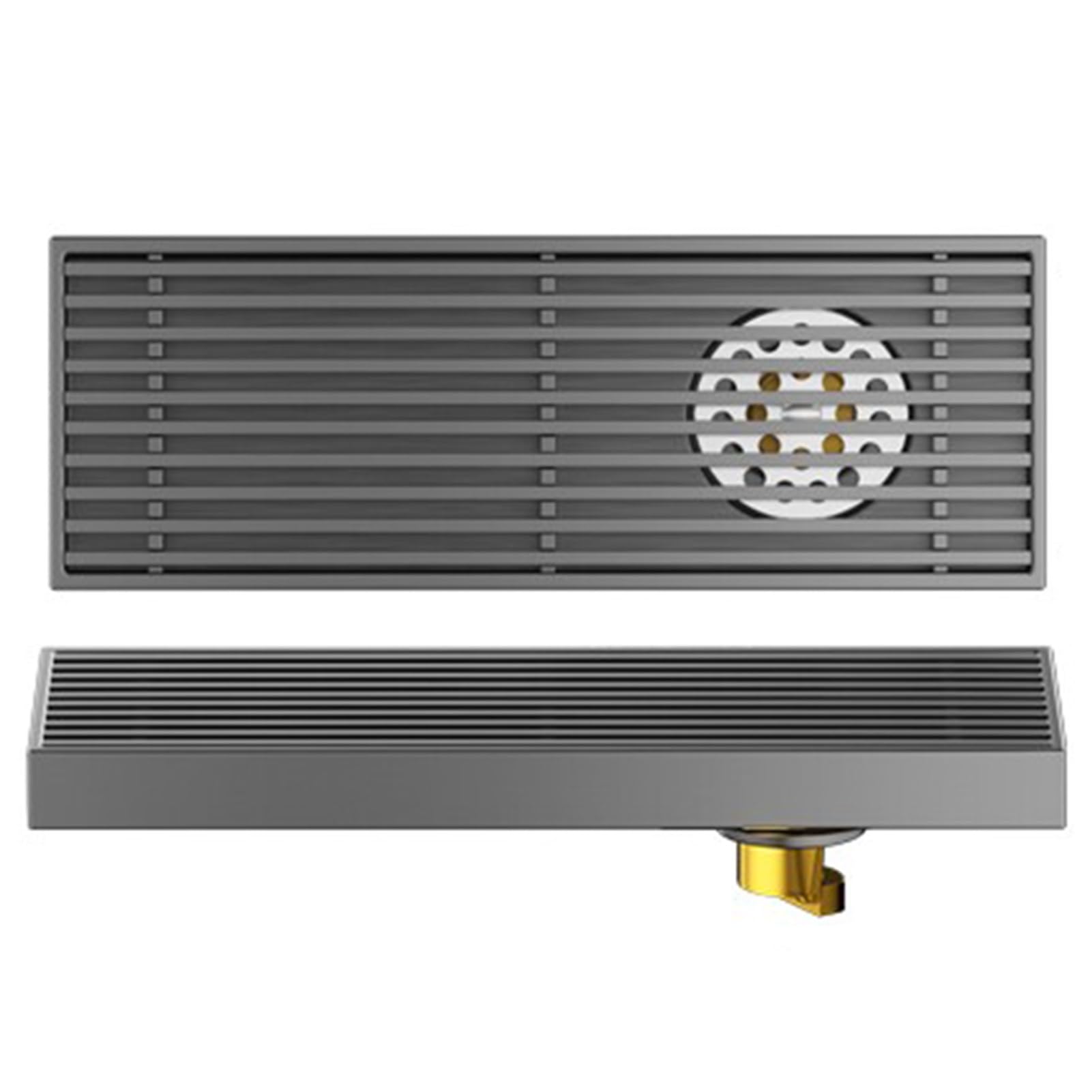 KLGFBDC Linear Shower Drain with Hair Strainer, Floor Drain for Kitchen Bathroom Garage, Rectangular Drainage Channel