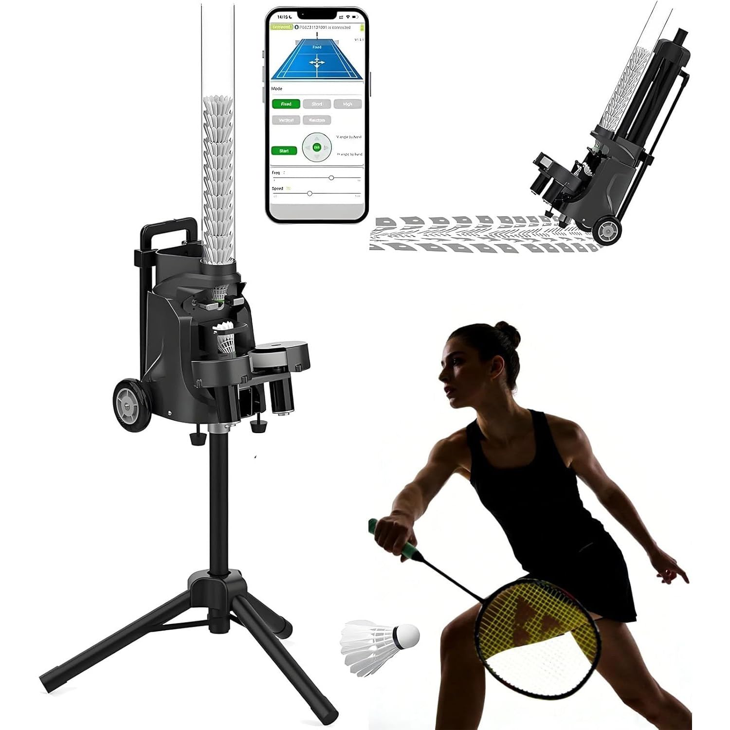 GLBMXDD Badminton Machine, Shuttlecocks Machine for Kids/Beginners, 50+Ball Capacity, Smart App Control, 6-8Hs Battery Life, for Teenagers, Beginners or Professionals Mini