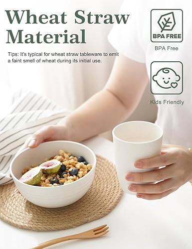 Miniatura 2 de Vasos de plástico reutilizables con pajita de trigo de 12 onzas, juego de vasos irrompibles para cocina, sin BPA y aptos para lavavajillas