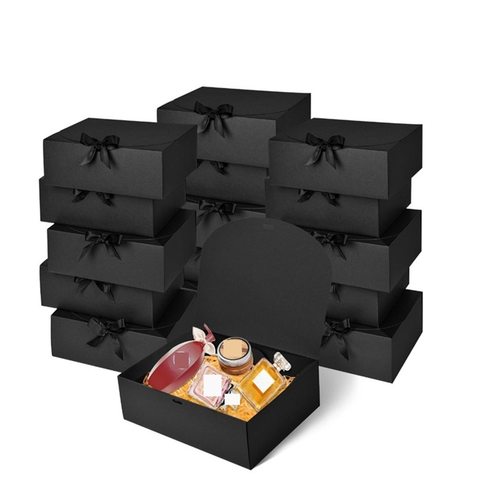 Scatola Regalo Confezione regalo da 10 pezzi con coperchio | Scatola for proposte di sposo, lussuosa confezione regalo con nastro, adatta for matrimoni, compleanni, feste(Black)