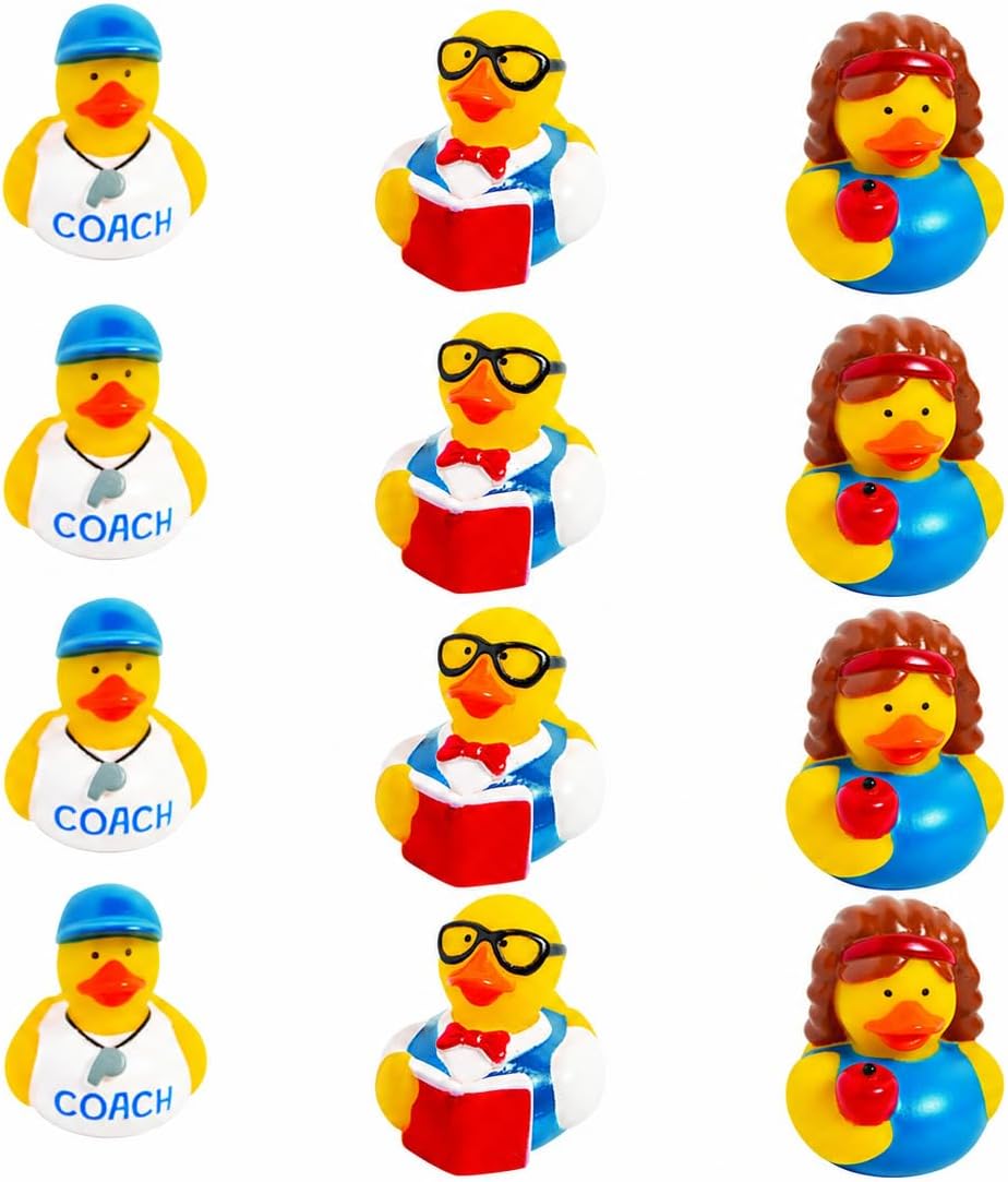 Fun Express Teacher Character Rubber Ducks - 12 Pieces - 2" x 2 1/4" - Vinyl Material