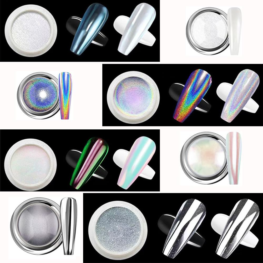 Chrome Nail Powder Aurora Ice Shimmer Chrome Pigment Powder 4 szt. Crome Powder Nail Art Nail Art Design