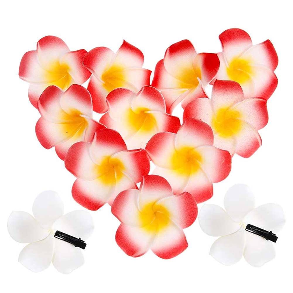 50Pcs 2.4" Red Foam Hawaiian Frangipani Artificial Plumeria Flower Hat Hair Clips for Home Wedding Party Beach Vacation Decoration