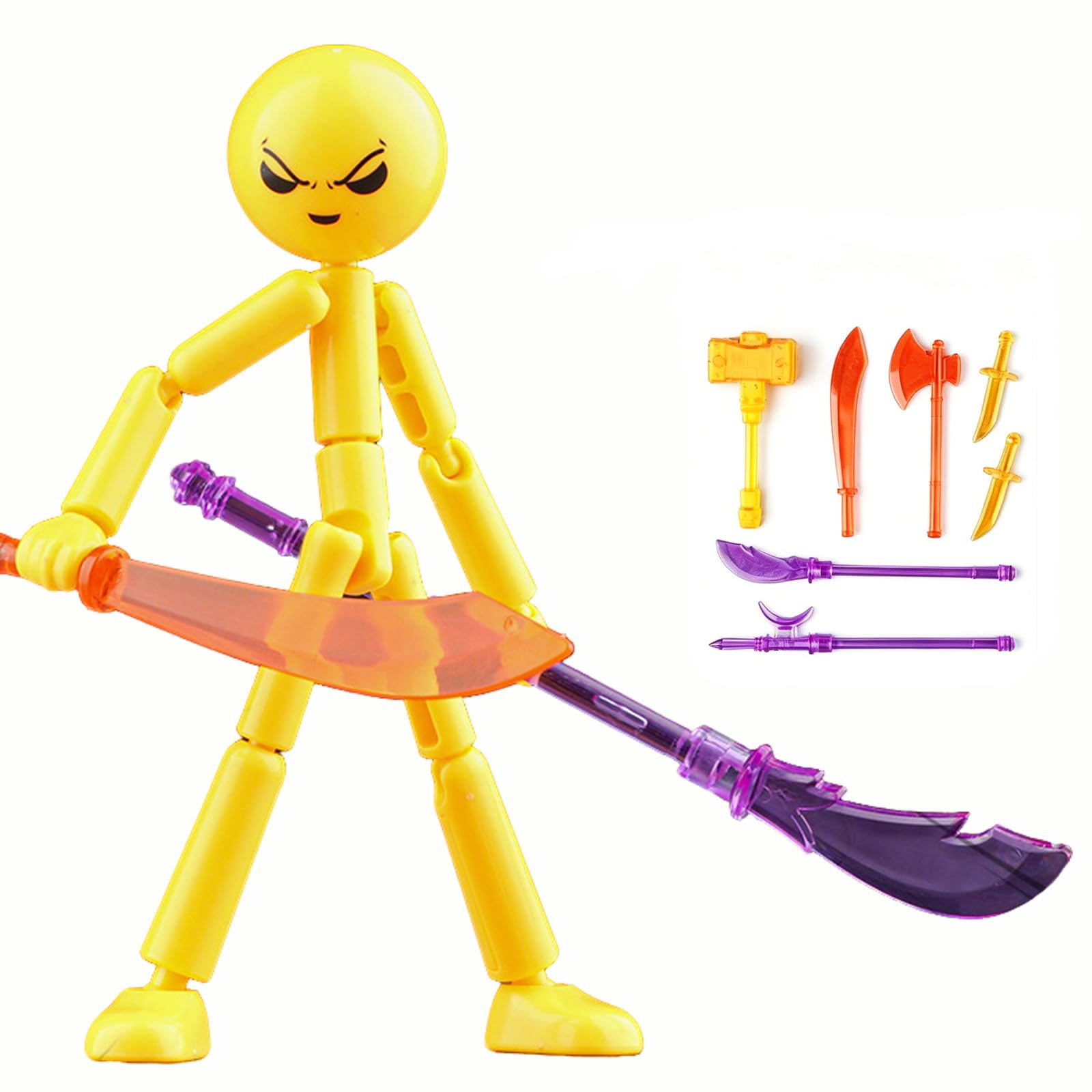FUNLOV DIY Raging Stickman Action Figure Toy with 7 Weapons (Yellow)