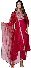 VredeVogel Women's Silk Blend Embroidered Kurta with Pant & Dupatta Set