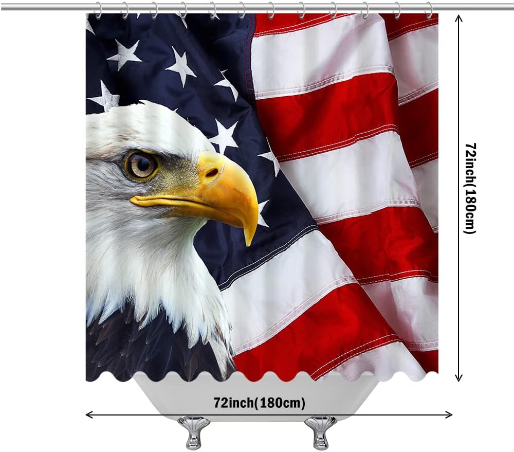 72x72in American Flag and Bald Eagle Shower Curtain Supplies for Bathroom Decoration 4th of July Independence Day Shower Curtain USA Flag Shower Curtain