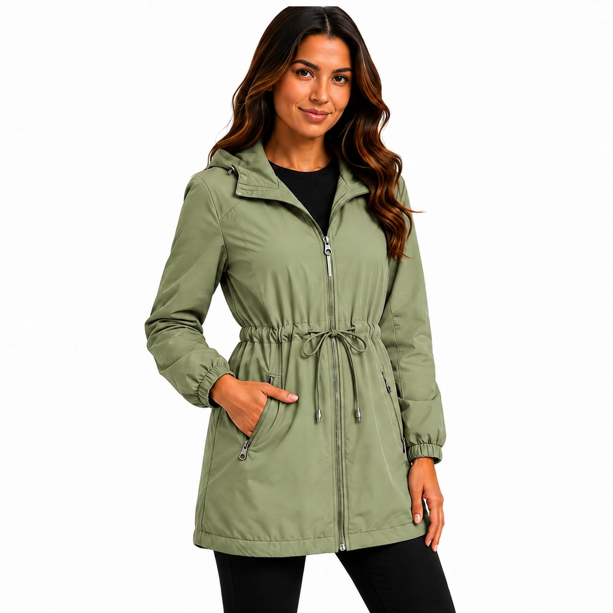 Spyder Womens Windbreaker Jacket - Wind and Water Resistant Midweight Cinched-Waisted Insulated Long Jackets for Women, Sage, M