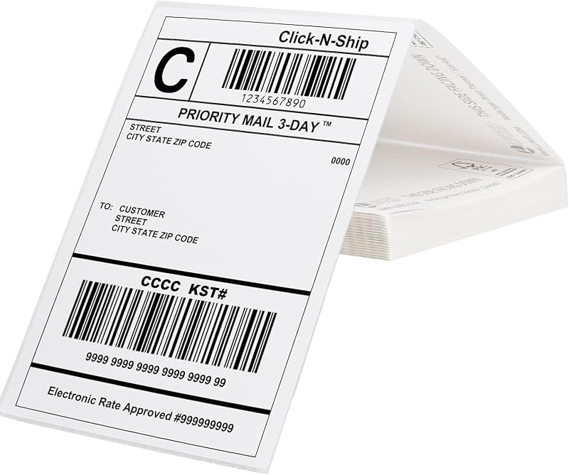 4x6 Fanfold Thermal Label, 100 Per Stack Thermal Shipping Labels | BPA Free, Perforated, Strong Adhesive, Compatible with Most Thermal Printers