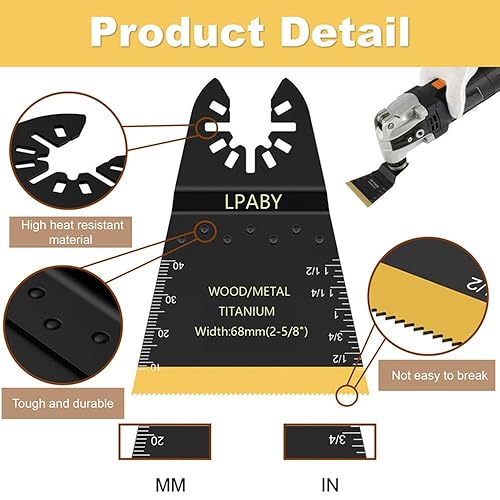 Miniatura 3 de 18 hojas de sierra oscilantes de titanio, cuchillas de herramientas oscilantes de titanio, kits de cuchillas de herramientas múltiples de titanio