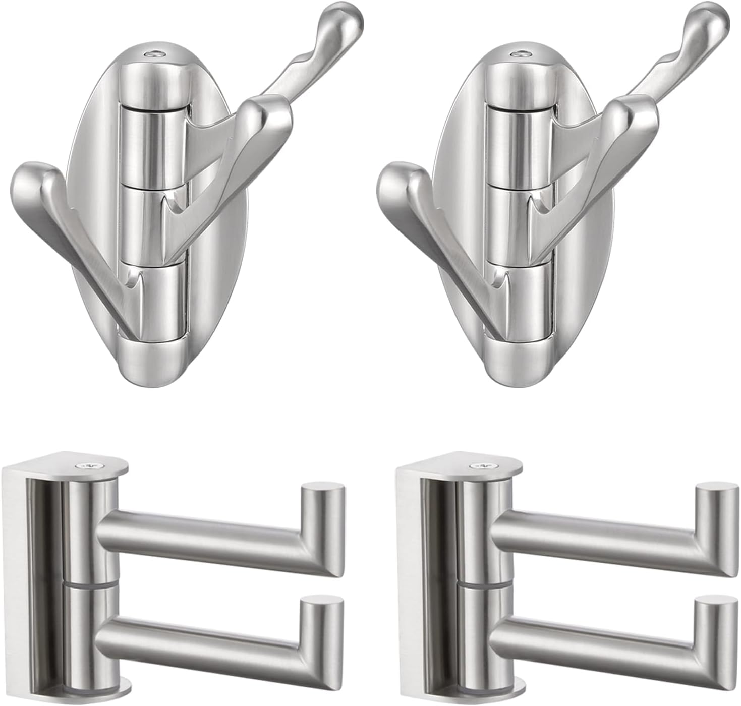 Angle Simple Swivel Double Towel Hook 2 PCS Bundle with 3 Arms Folding Robe Hook 2 Pack (Brushed Nickel)