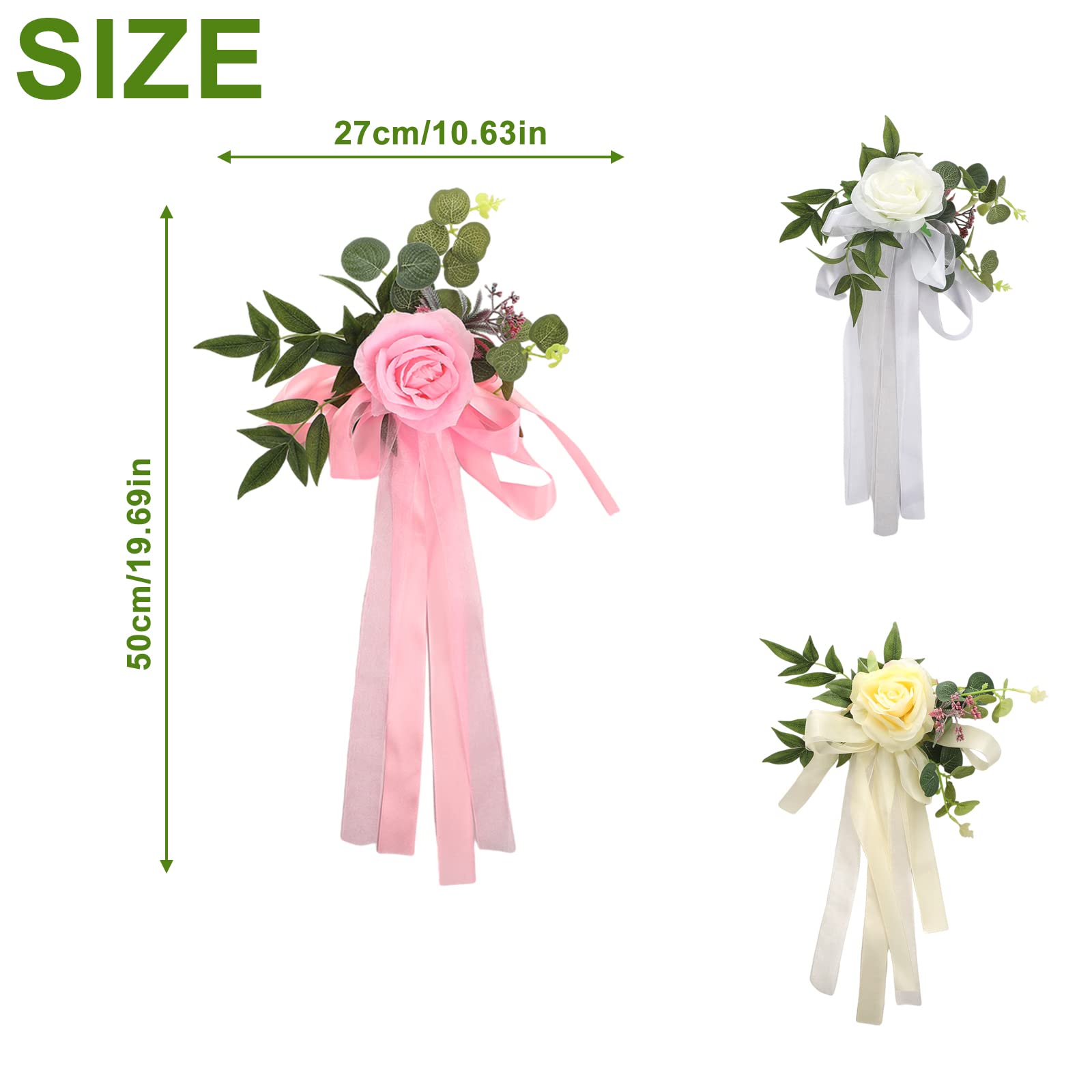 8 Stück Hochzeits-Gang-Stuhl-Dekorationen, künstliche Hochzeitsstuhl-Blume, weiße Blumen, für Hochzeit, Zeremonie, Stuhl, Pew-Blumen für Kirchenstuhl-Dekorationen