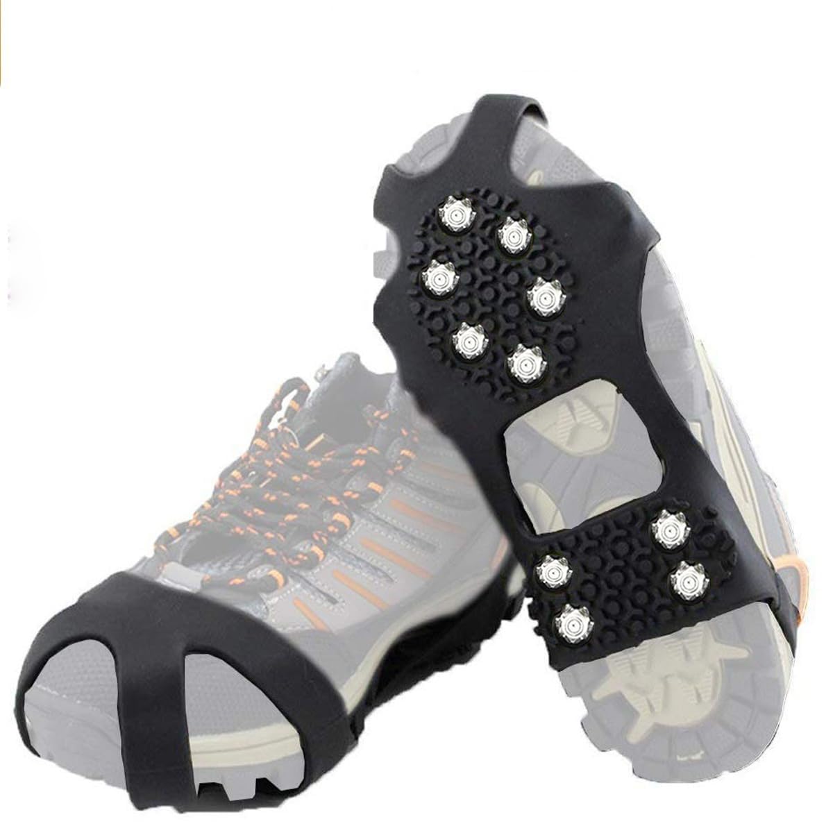 Ice Cleats for Shoes and Boots, Ice Snow Traction Cleats Grippers, Non Slip Shoe Ice Grippers,10 Steel Rubber Spikes Crampons Anti Easy Slip Studs Crampons Slip-On Stretch Footwear, Winter Sports(L)