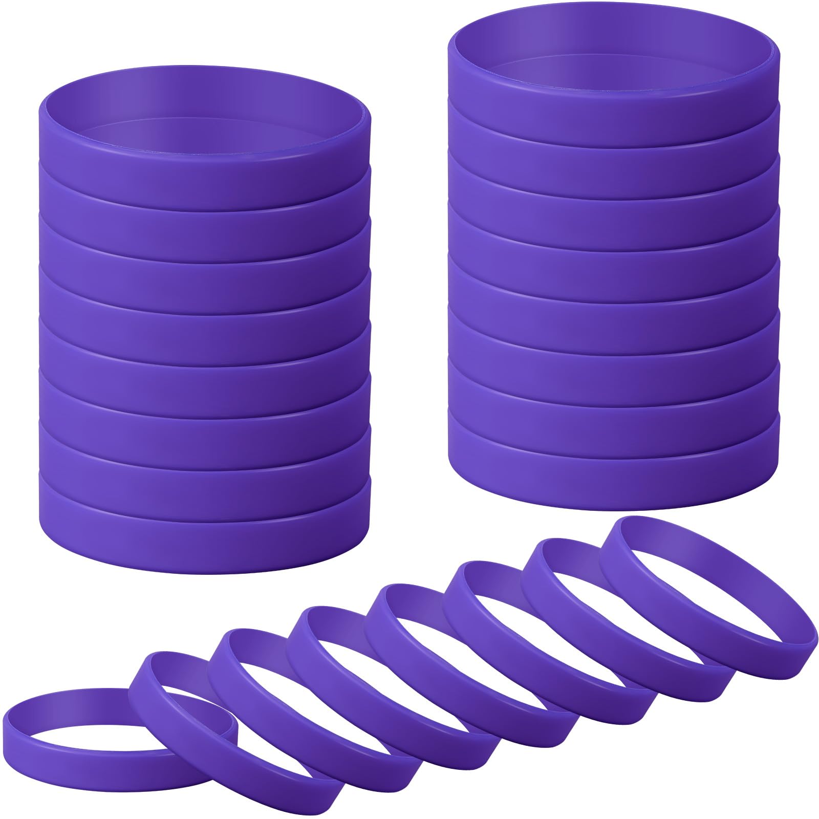 kymqlyw Silicone Bracelet, 24 Pcs Plain Wristband, Solid Color Rubber Band for Sports, Women Men Teen Part Decorations Gifts (Purple)