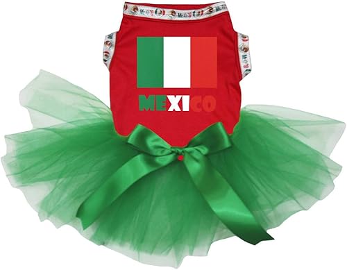 Petitebella Vestido tutú verde con bandera de México para cachorros (XL, rojo)