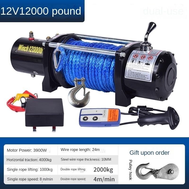 Image of Portable Small Electric Hoist, Electric Vehicle-Mounted Crane Winch, Off-Road Vehicle Self-Rescue Winch (12000 Lbs)