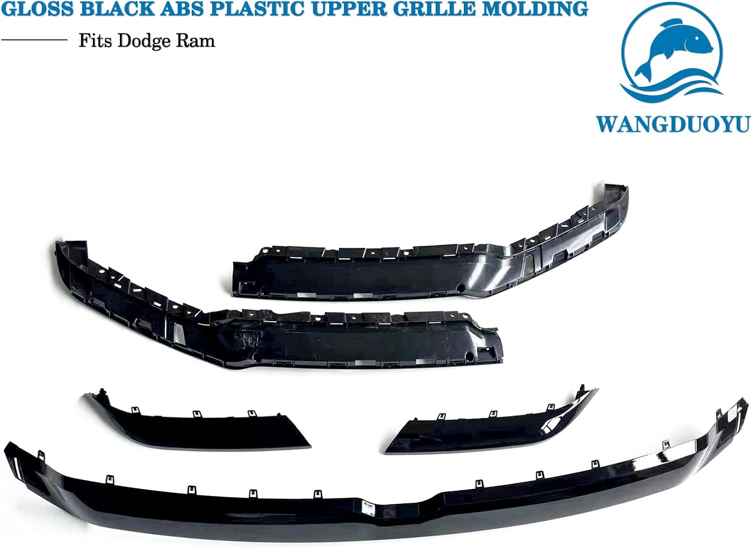 Stainless Steel Style Upper Replacement Grille Trim Molding Compatible with 2019-2021 Ram 1500， Chrome Upper Trim Molding (Upper Trim Molding（Black）)