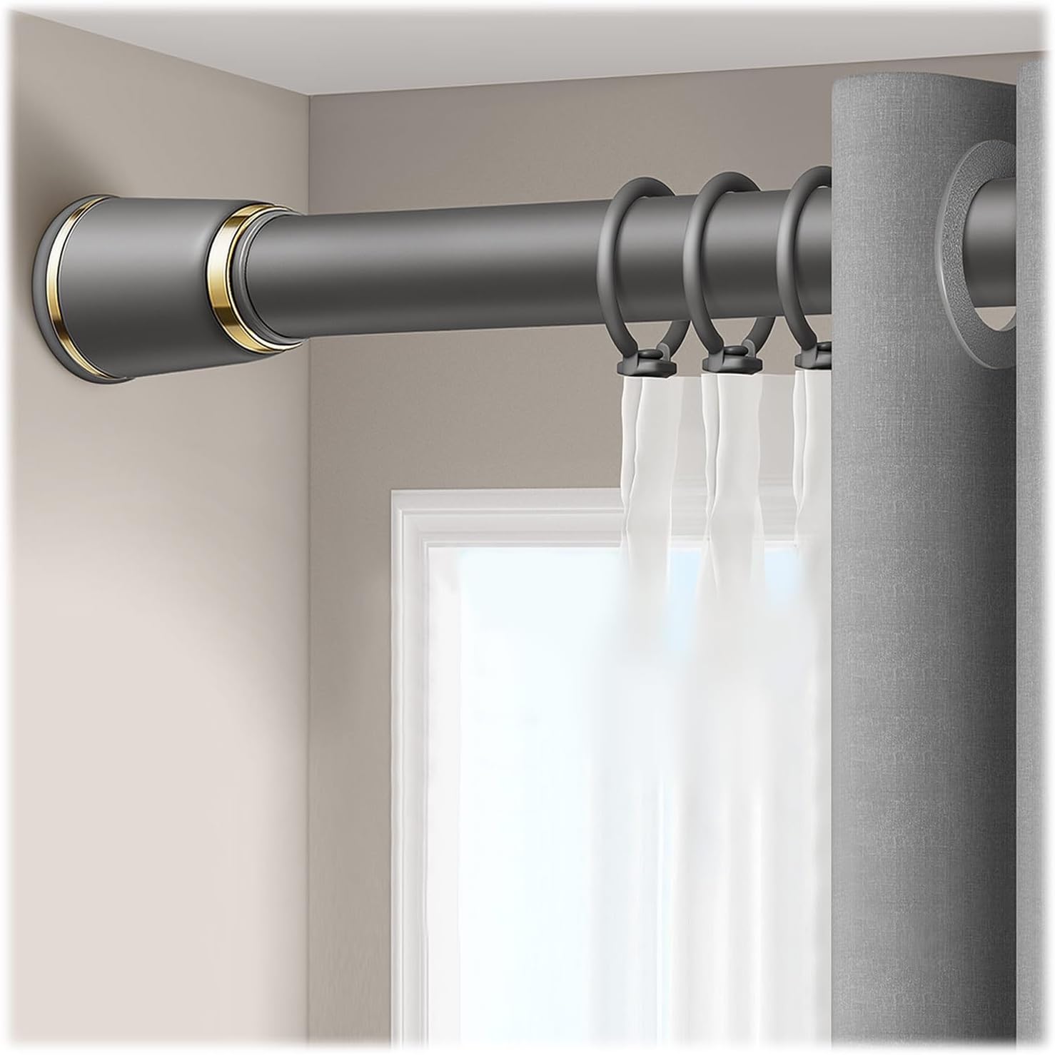 Adjustable Drapery Rods Heavy Duty Curtain Rod Room Divider Curtain Poles No Drilling Single Window Rods for Wardrobe Bathroom(Gray,420-490cm)